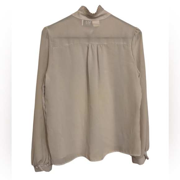 Vintage Cream Button Down Blouse with Front Ruffle and Victorian Collar - Picture 2 of 9